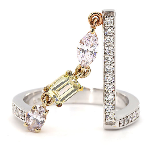 Geometric Pink Yellow Diamond Ring