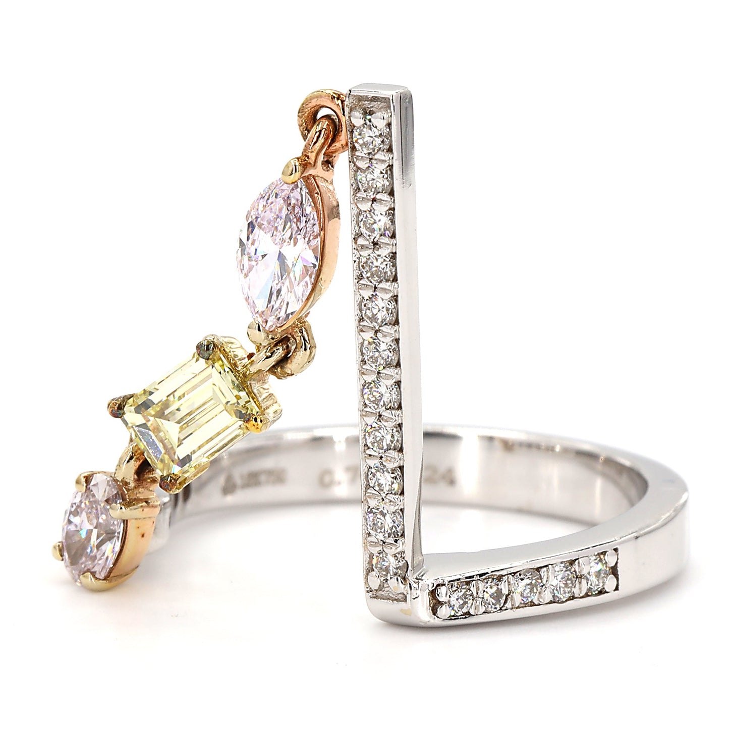 Geometric Pink Yellow Diamond Ring