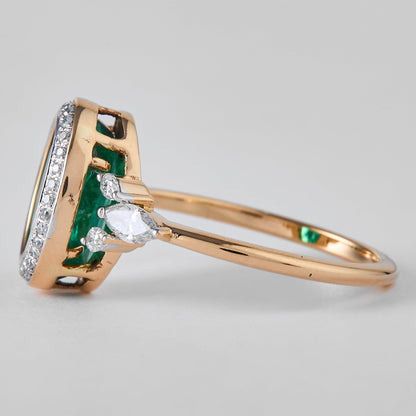 Oval Emerald Halo Diamond Ring