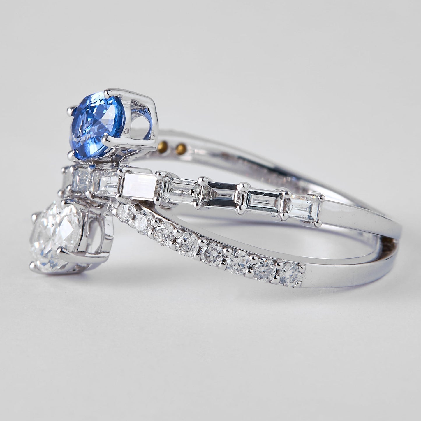 Natural Sapphire Diamond Crossover Ring