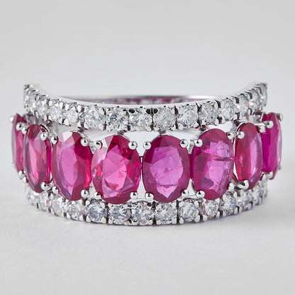Natural Oval Ruby & Diamond Band Ring