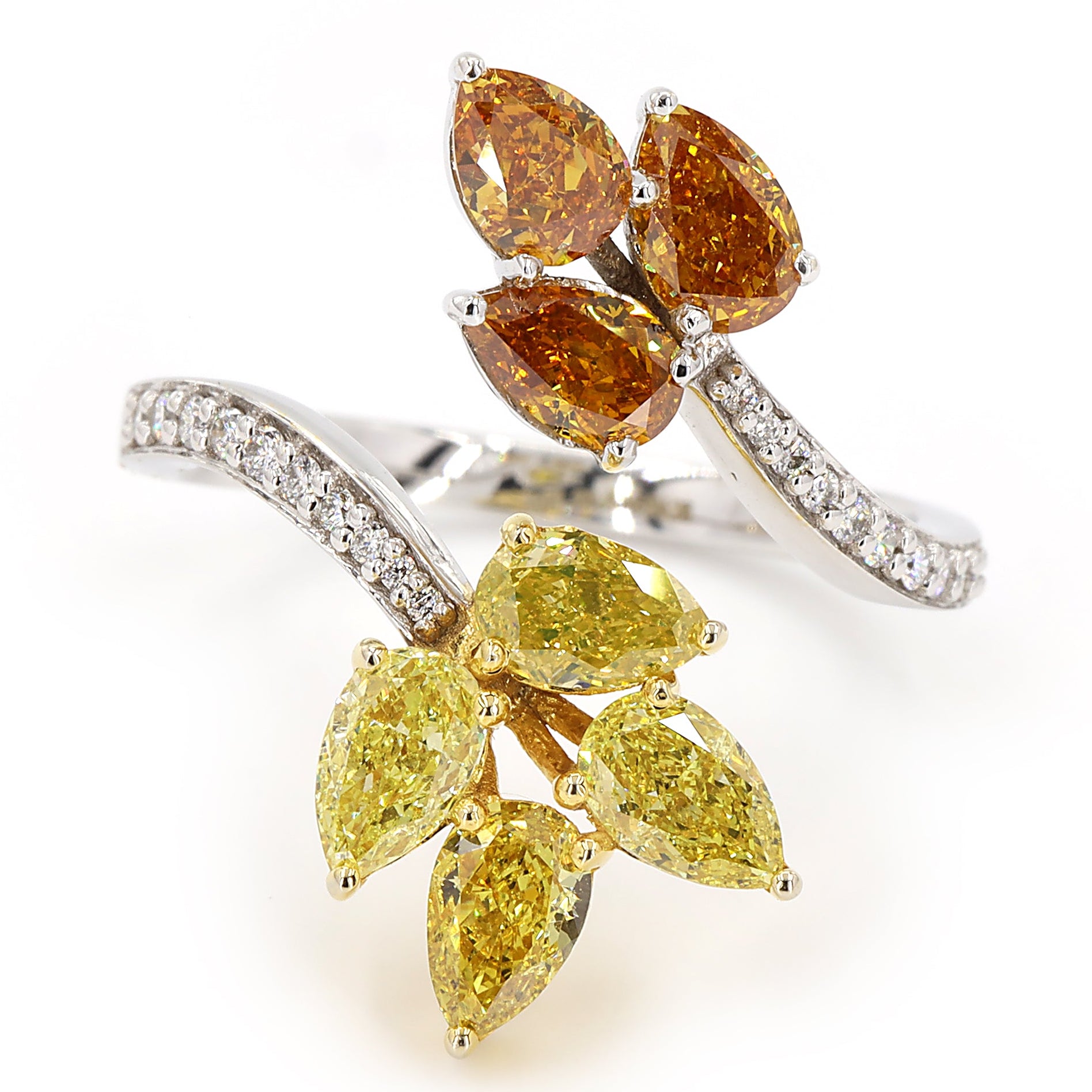Floral Natural Diamond Bypass Ring
