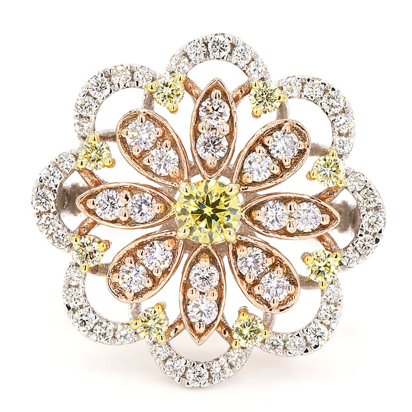 Floral Yellow Natural Diamond Cluster Ring