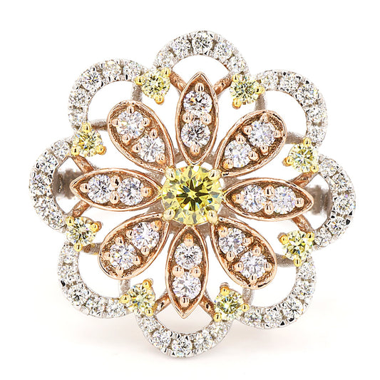 Floral Yellow Natural Diamond Cluster Ring