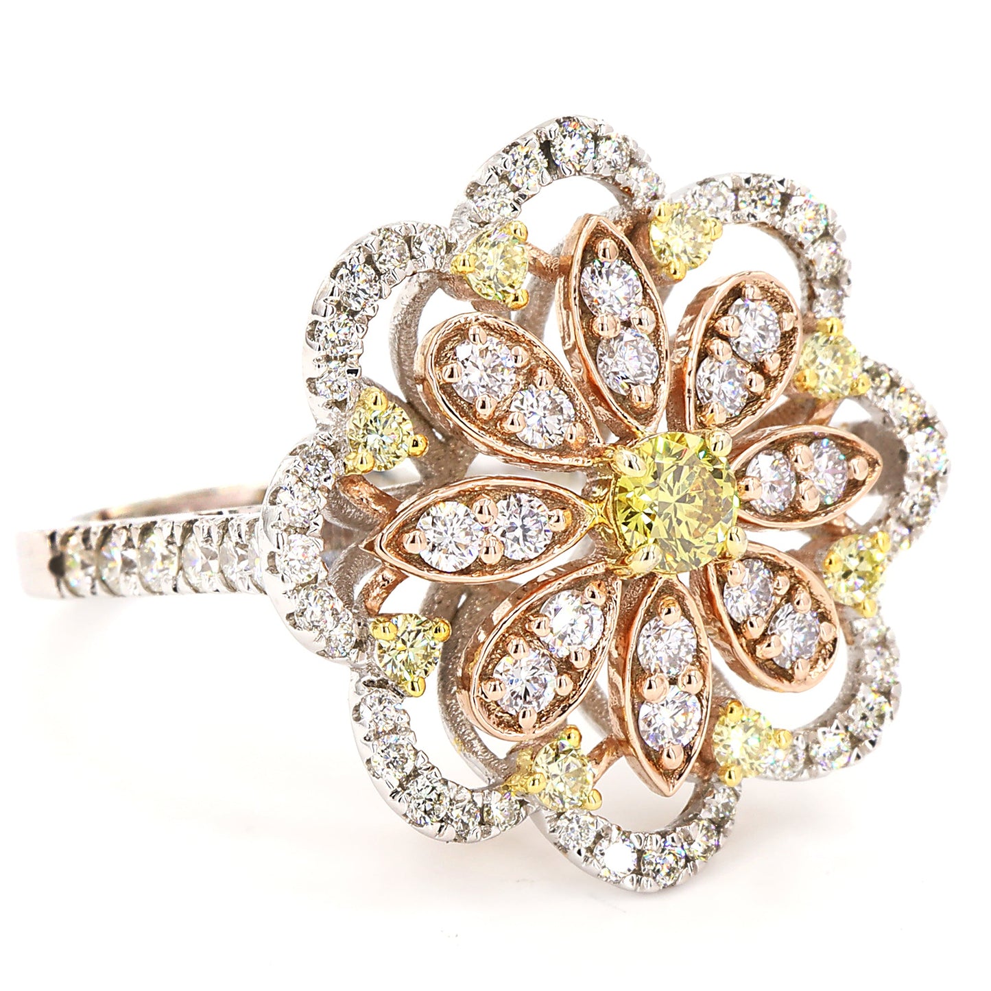 Floral Yellow Natural Diamond Cluster Ring