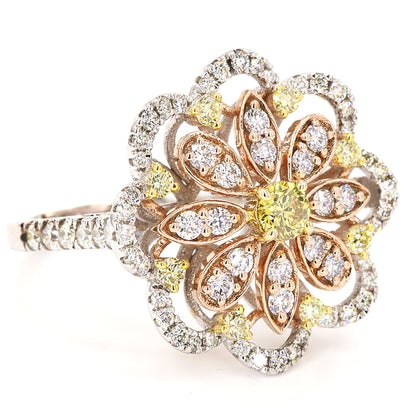 Floral Yellow Natural Diamond Cluster Ring