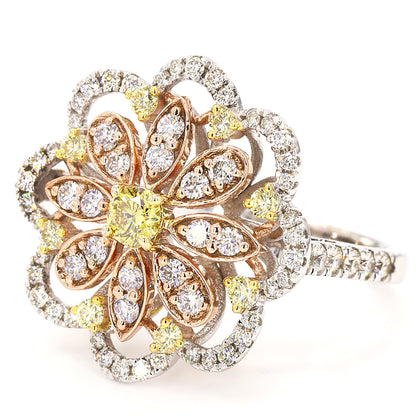 Floral Yellow Natural Diamond Cluster Ring