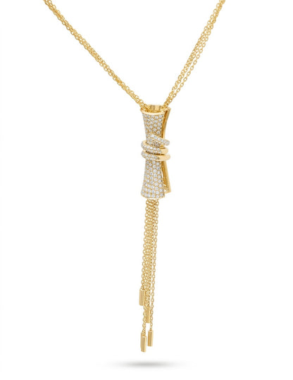 Cylindrical Diamond Charm Necklace with Gold tassels